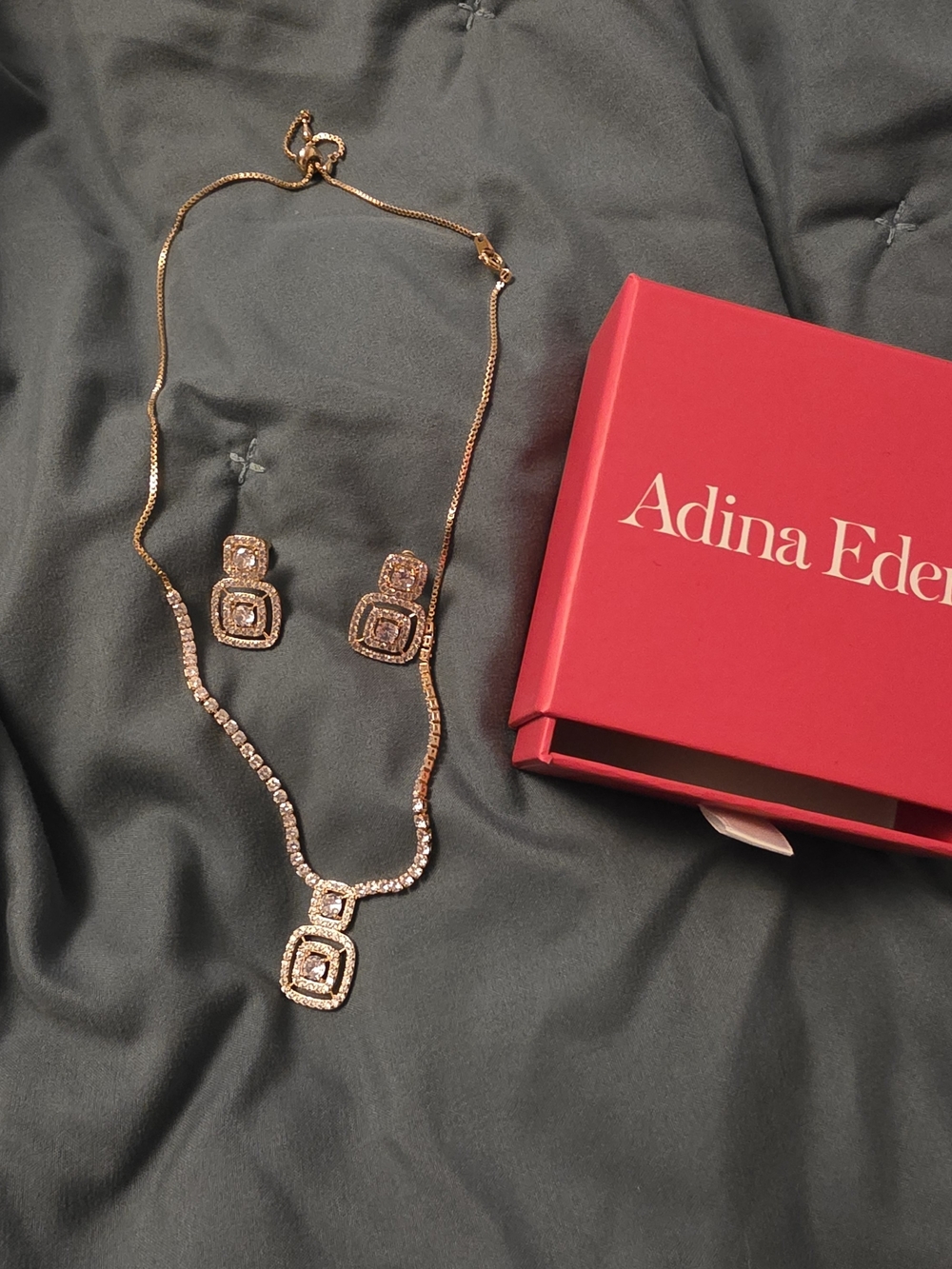 NIB Adina Eden CZ Halo Tennis Necklace & Drop Earrings Set 18"-20